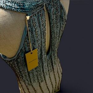 Freeway Teal Beaded Backless Dress